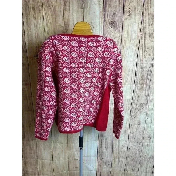 Alpspur Knit Wool Blend Cardigan Sweater Red and White Size M. READ DESC - Picture 6 of 8